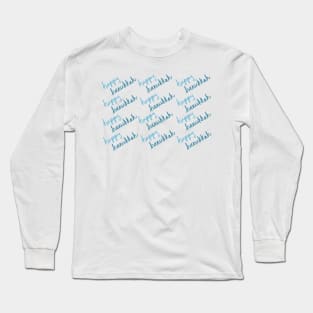 Happy Hanukkah Blue Script Lettering Pattern, made by EndlessEmporium Long Sleeve T-Shirt